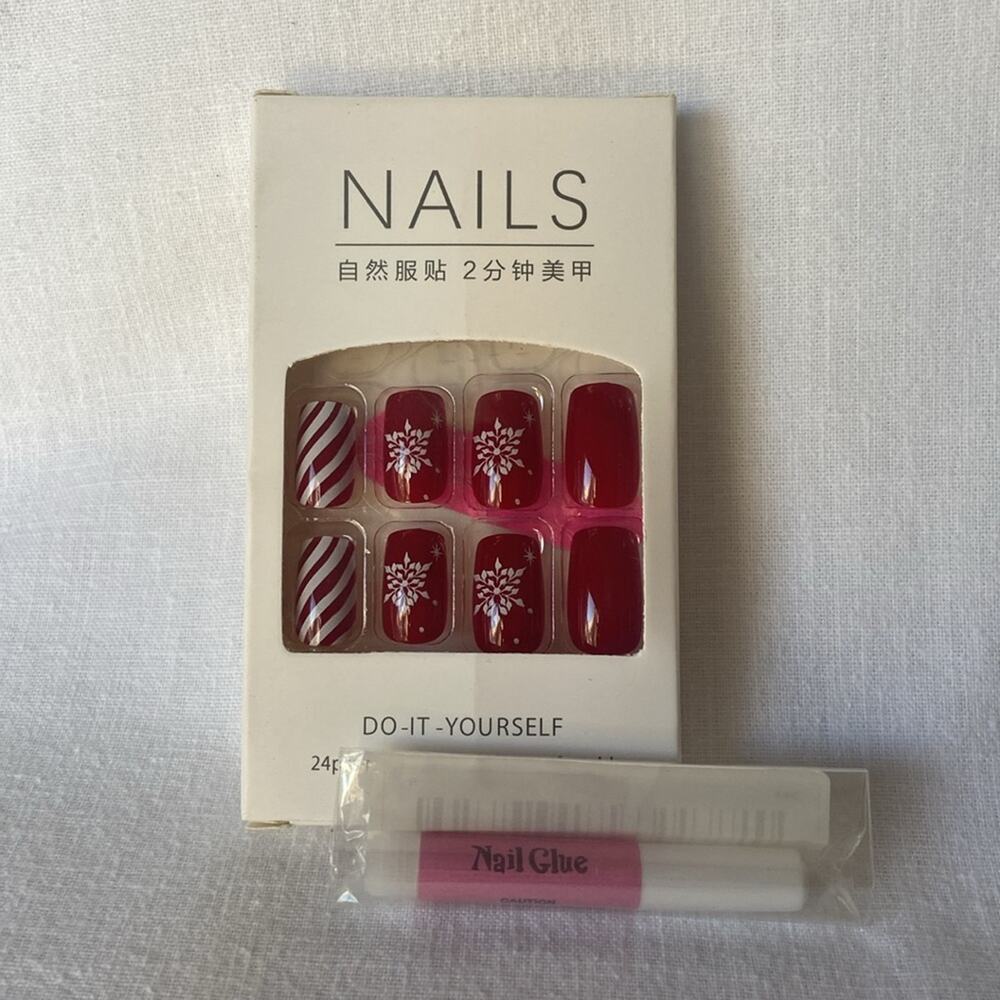 Holiday Square Press On Nails 25 pc Set Festive Christmas Medium Length w/ Glue - Picture 4 of 4